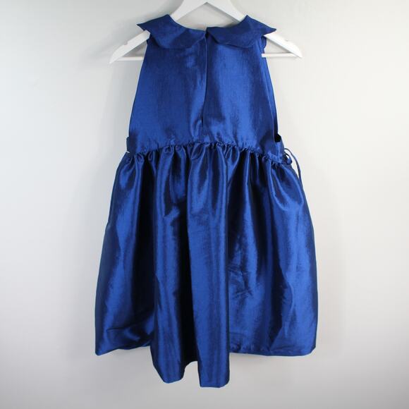 Kika Vargas Aida Jewel-Toned Blue Taffeta Collared Babydoll Dress - Picture 3 of 8